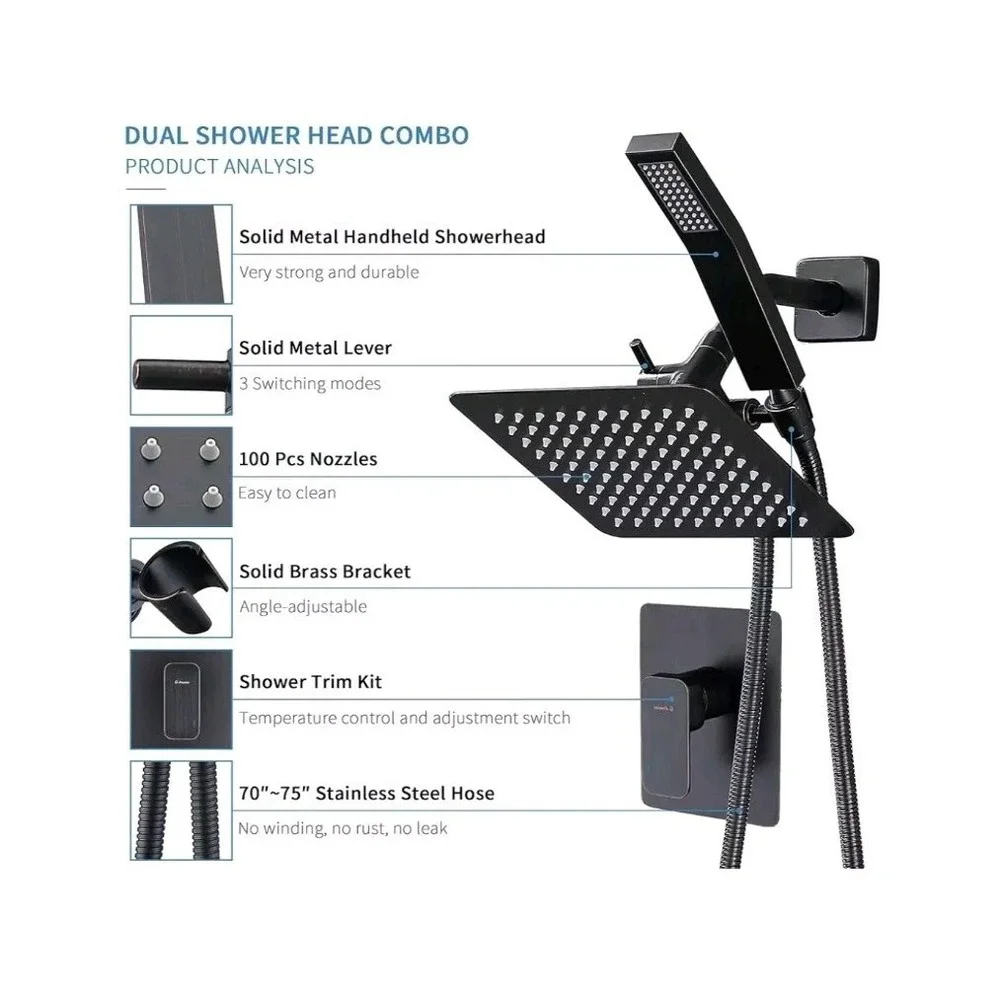 Shower System 10 in. Square Rainfall 1-Spray in Satin Black